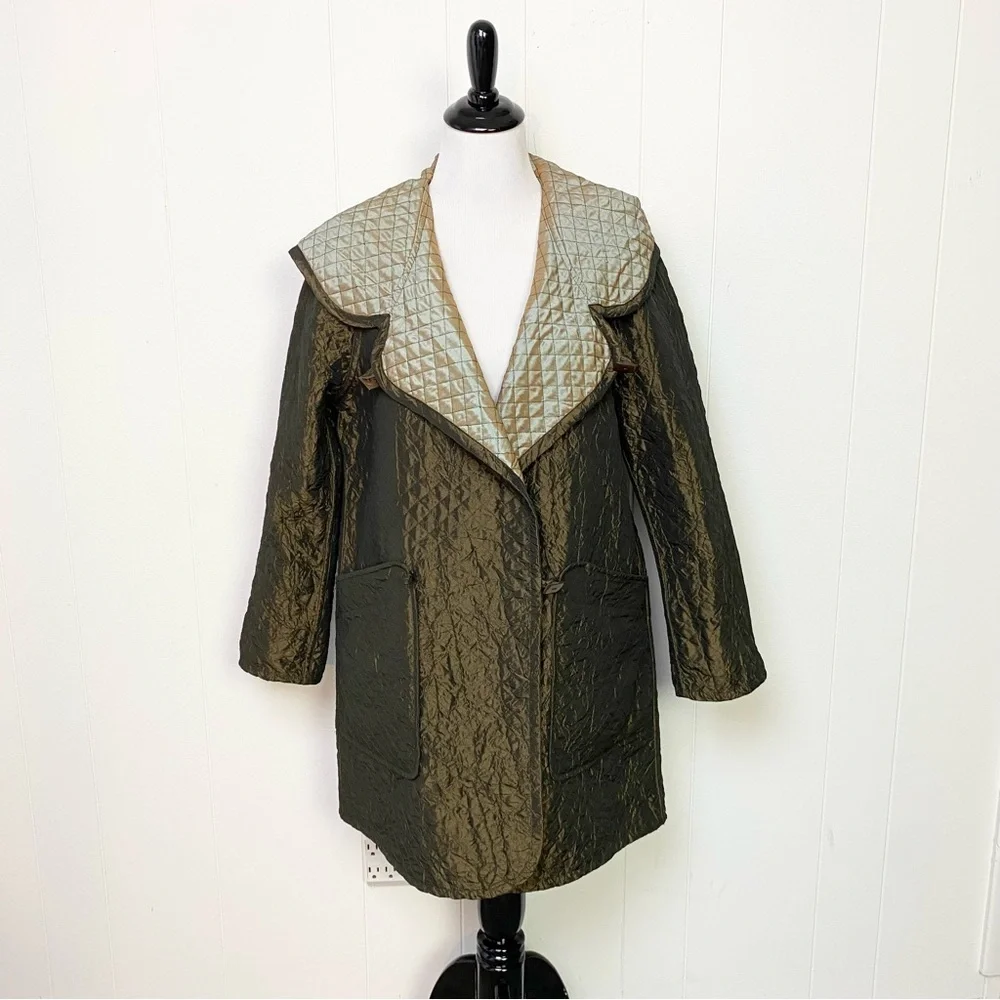 Mycra Pac One‎ Womens Sz P Quilted Brown Gold Metallic Reversible Rain Coat